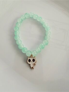 Mint Beaded Cat Charm Bracelet Novelty Jewelry